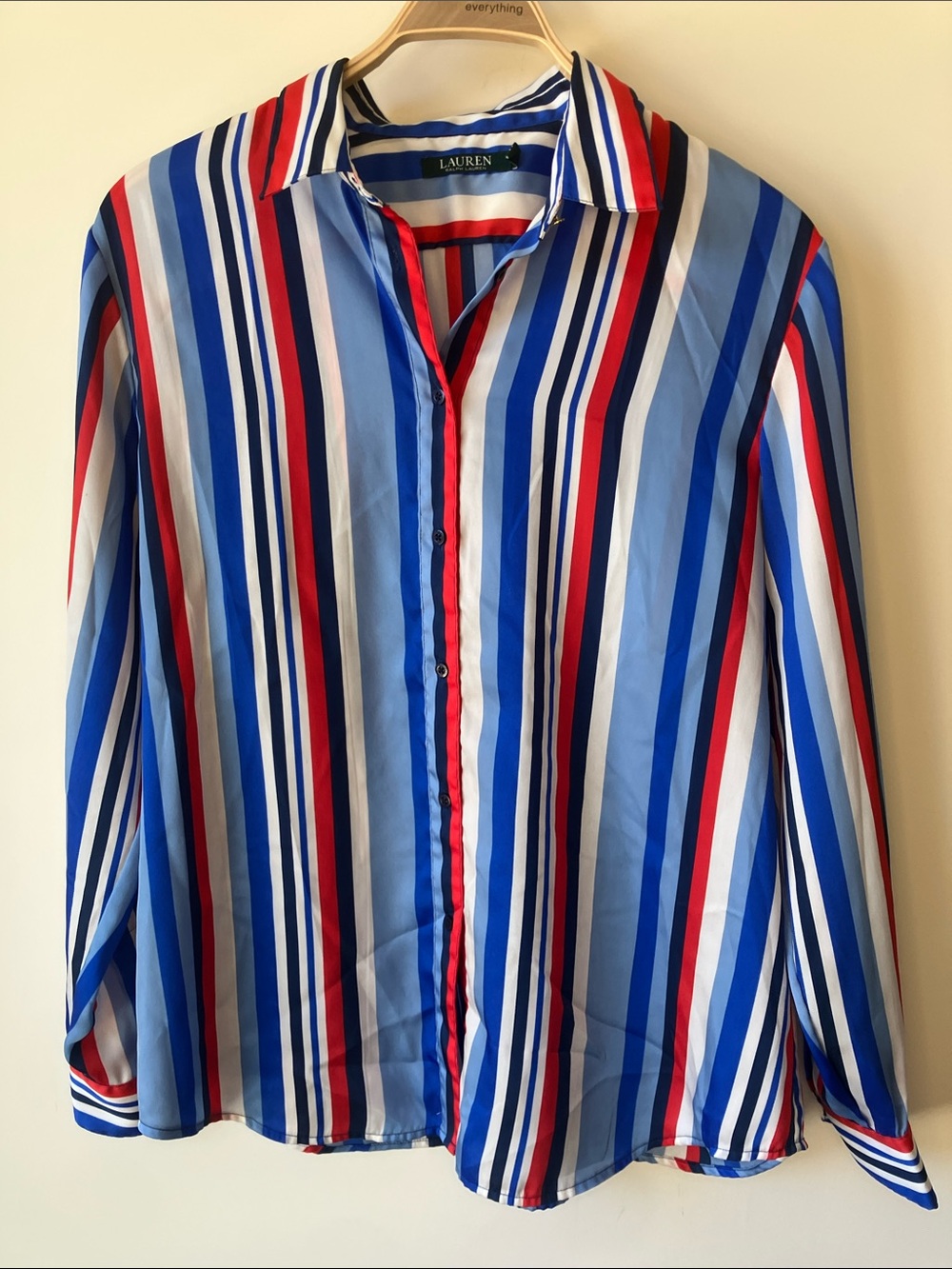 RALPH LAUREN Red, Blue & White Vertical Stripe Button-Down Shirt Size XL